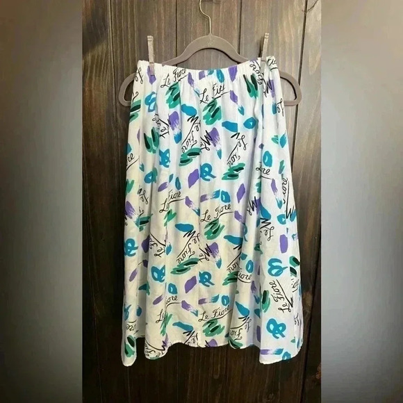 Vintage 80’s 90’ Le Fiore Full Skirt Purple Teal Abstract Design. Size:Large - Picture 5 of 10